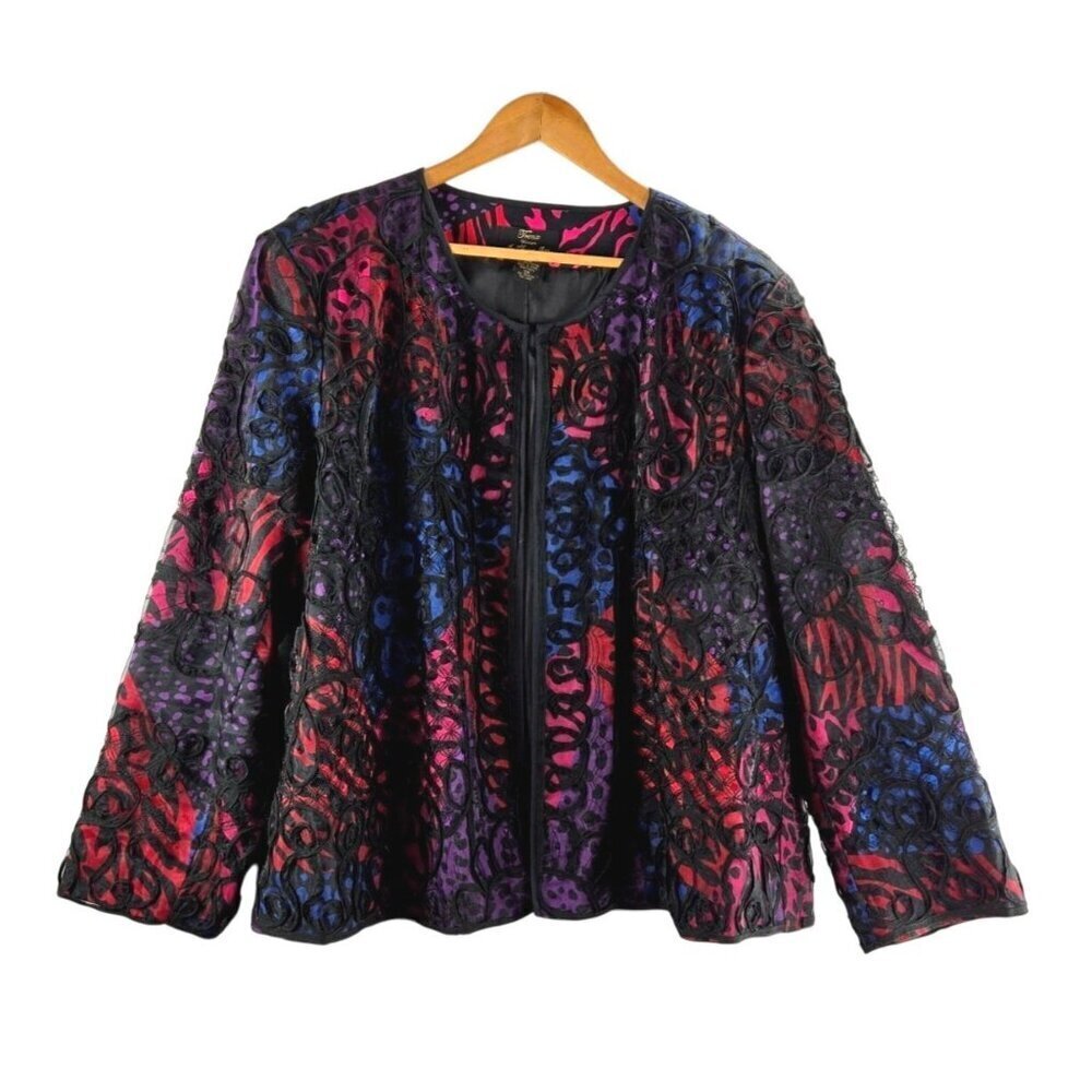 Artzy Fun Jacket Trenz by Theresa Rene 3X Black Lace Purple Pink Blue Boho Party